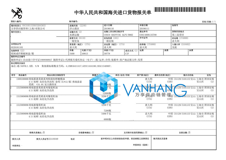 進(jìn)口意大利食用油清關(guān) 進(jìn)口意大利食用油清關(guān)